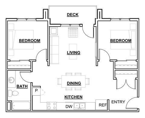 a floor plan of a house with bedrooms and a living room